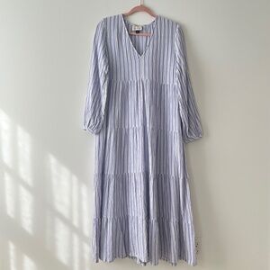 Universal Thread 100% Cotton Gauze Striped V-Neck Long Sleeve Tiered Maxi Dress